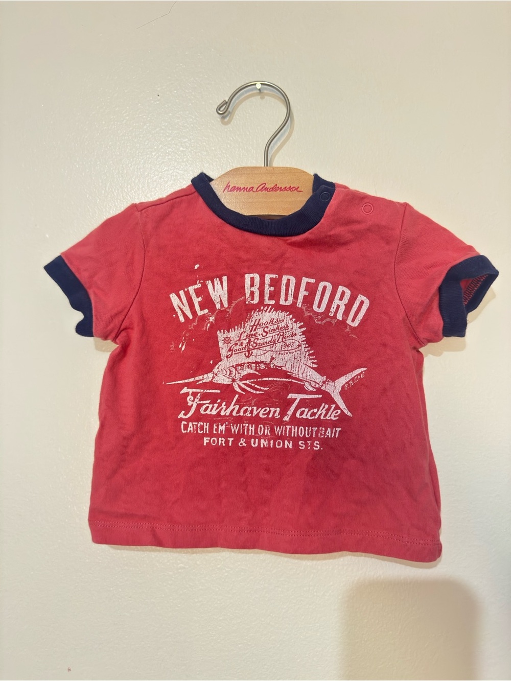 Vintage Kids Ralph Lauren New Bedford Red Tee with Navy Trim